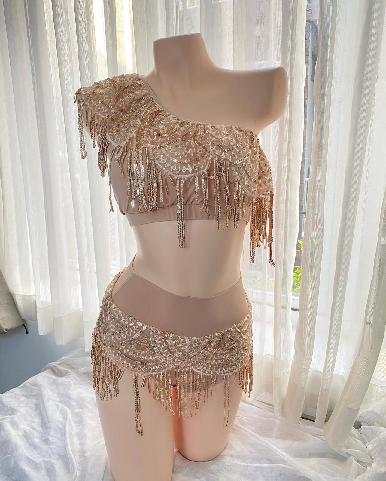 Rose Gold One Shoulder Bling Set